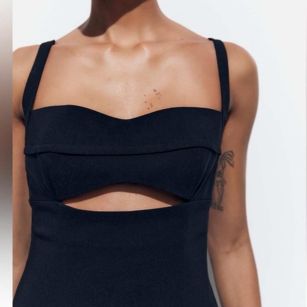 ZARA BALLOON MINI DRESS BLACK LARGE DROP WAIST